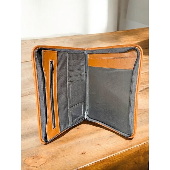 Dark Blue & Brown Zip-Around Organizer Portfolio With "B" Logo - Picture 6 of 6